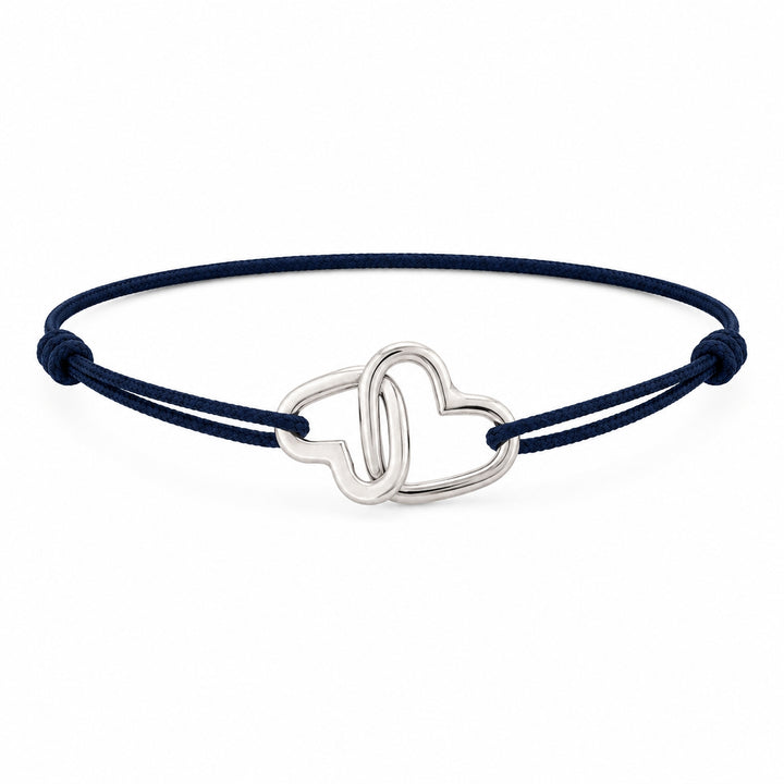 Bracelet Cordon Deux Cœurs Entrelacés en argent massif