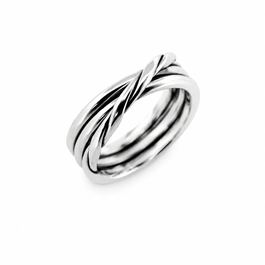 Bague triple anneau entrelacée en argent massif – détail torsadé- Iris Adrien Moniquet