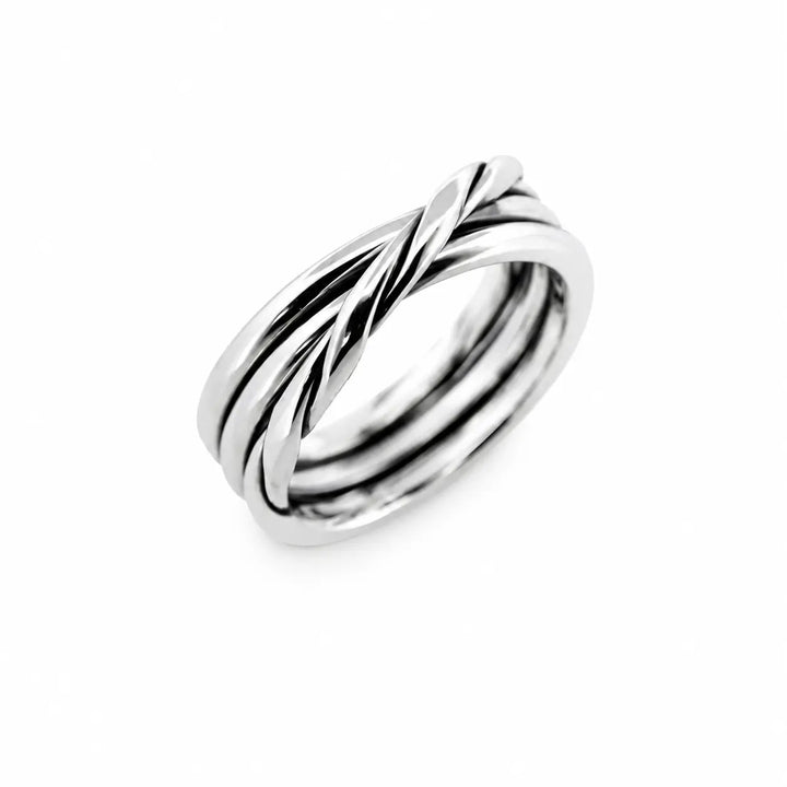 Bague triple anneau entrelacée en argent massif – détail torsadé- Iris Adrien Moniquet