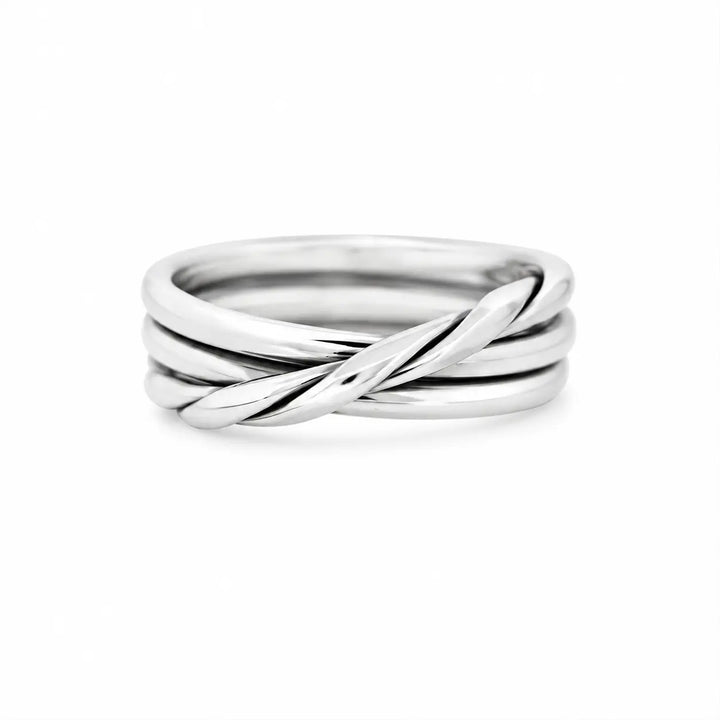 Bague triple anneau entrelacée en argent massif – détail torsadé- Iris Adrien Moniquet
