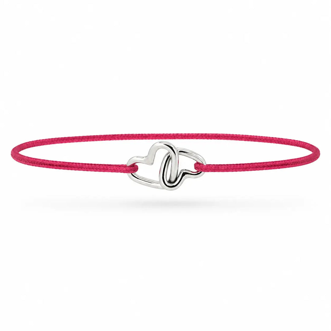 Bracelet cordon noué en argent – Deux cœurs entrelacés version courte Adrien Moniquet