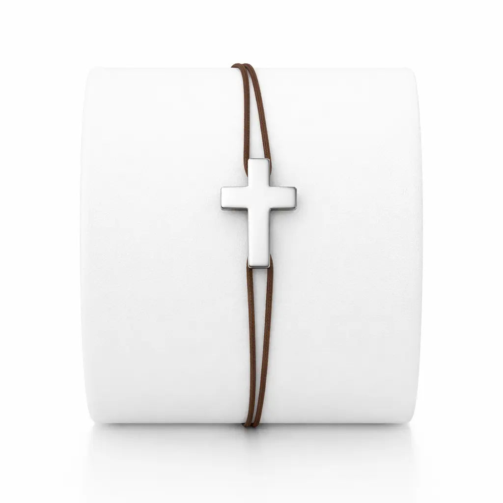 Bracelet croix argent sur cordon – Gabriel Adrien Moniquet