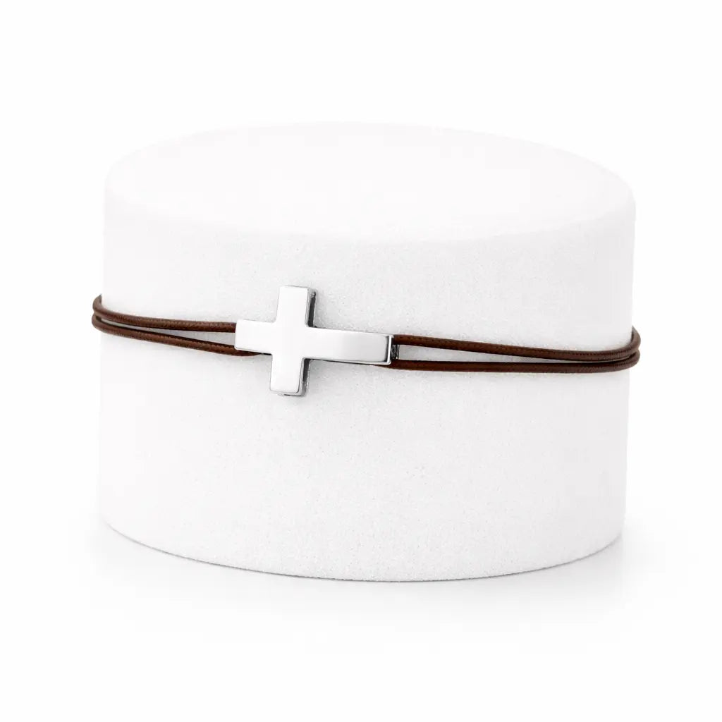 Bracelet croix argent sur cordon – Gabriel Adrien Moniquet