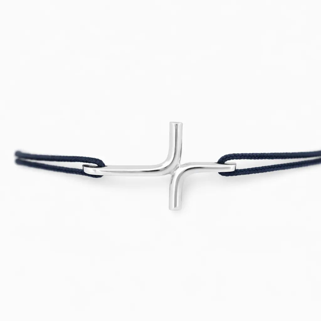 Bracelet croix en argent sur cordon-Jean Adrien Moniquet