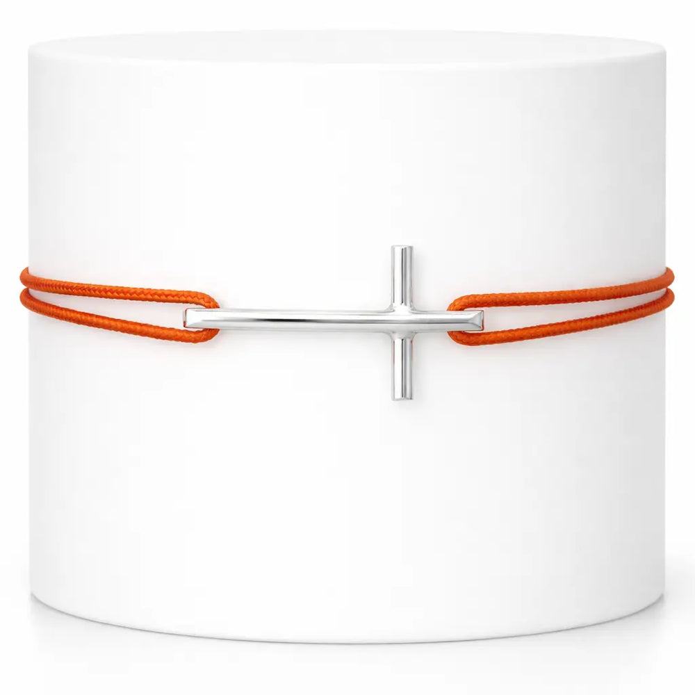 Bracelet croix en argent sur cordon-Paul Adrien Moniquet