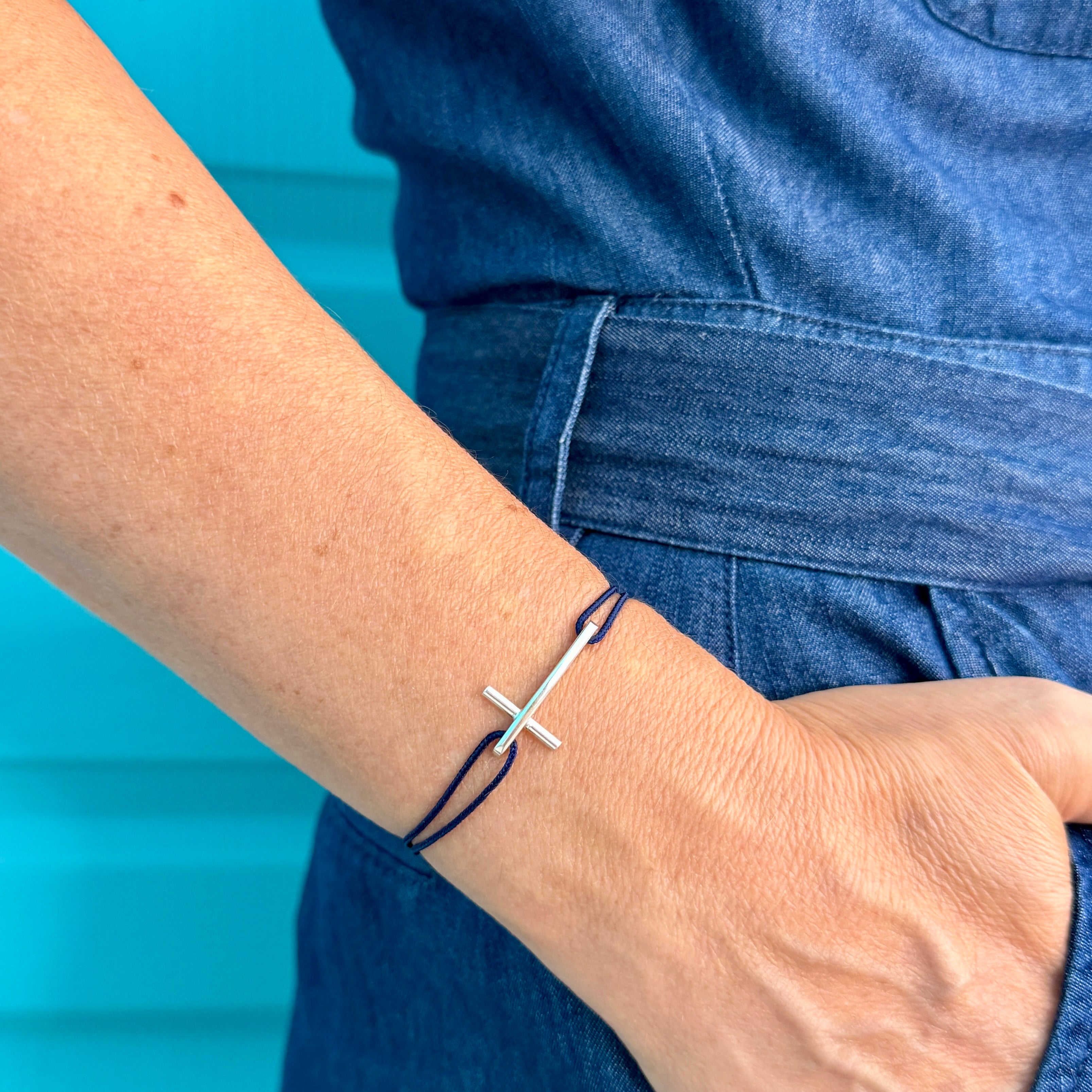 Bracelet Cordon croix Paul en argent massif