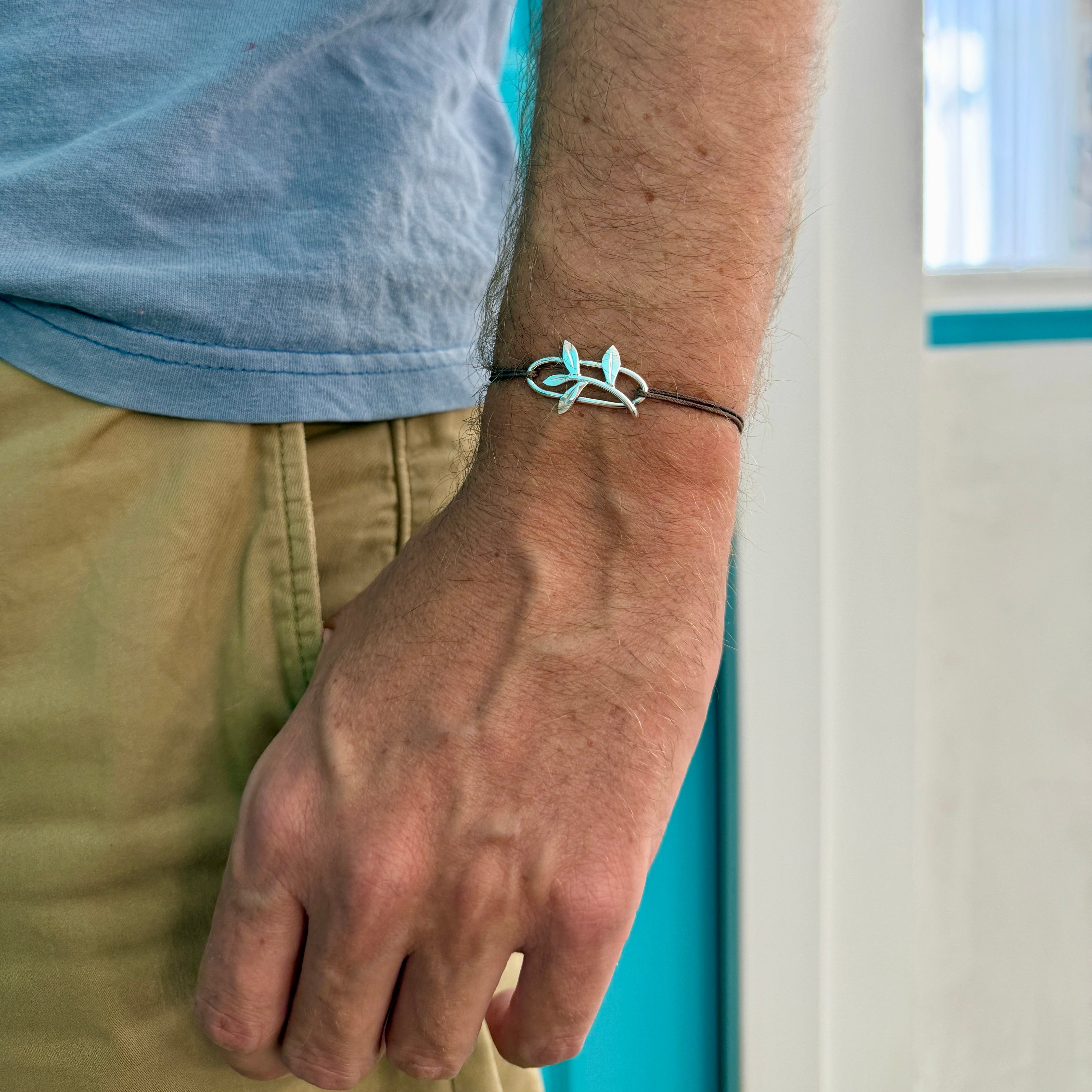 Bracelet Cordon Branche d'Olivier en argent massif